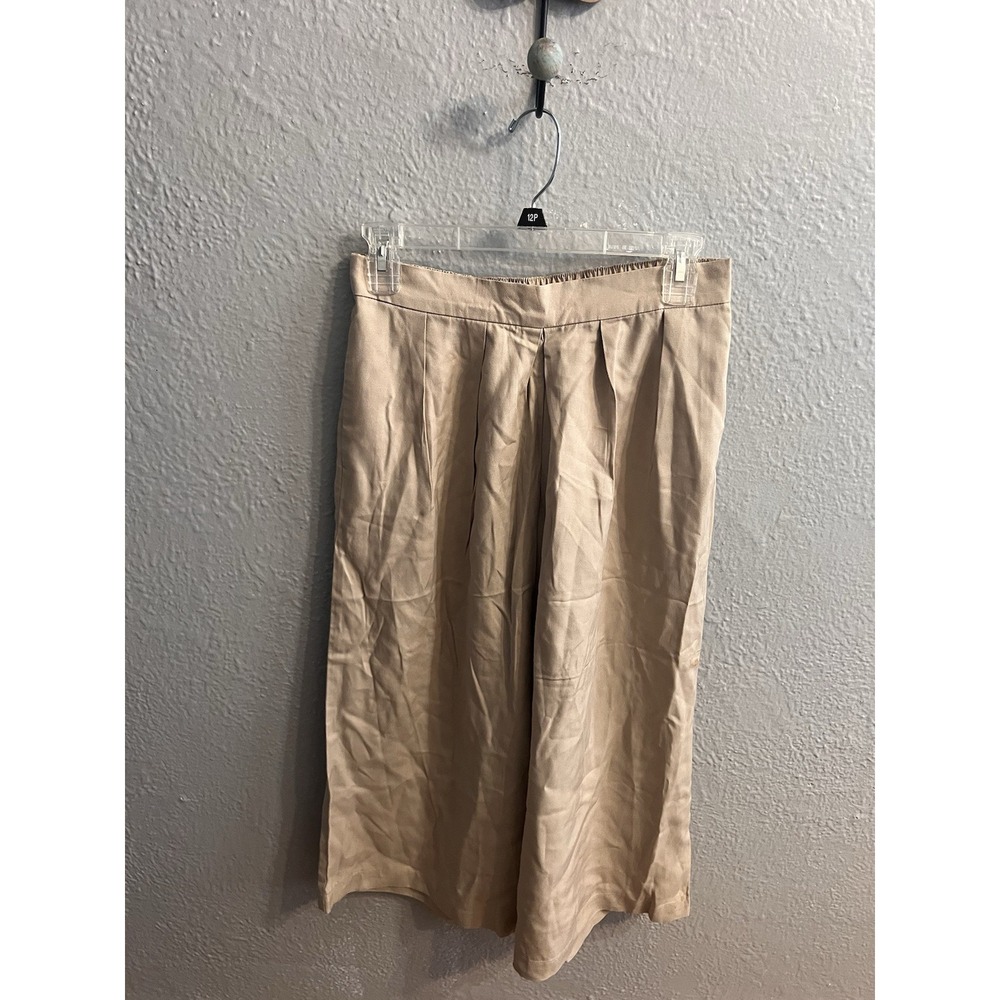 Loft Wide Leg Capri Pleated Crop Pants Lyocell Tan Women's Size SP